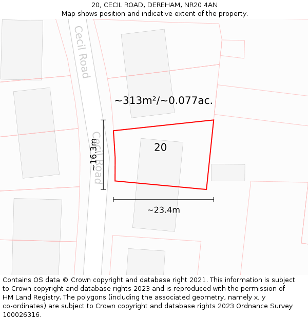 20, CECIL ROAD, DEREHAM, NR20 4AN: Plot and title map