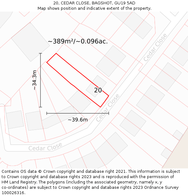 20, CEDAR CLOSE, BAGSHOT, GU19 5AD: Plot and title map