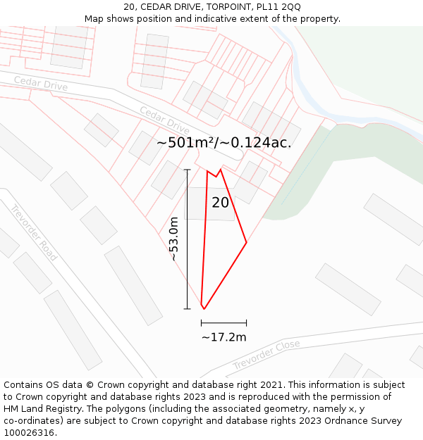 20, CEDAR DRIVE, TORPOINT, PL11 2QQ: Plot and title map