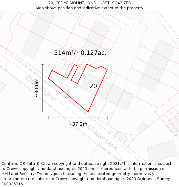 20, CEDAR MOUNT, LYNDHURST, SO43 7ED: Plot and title map