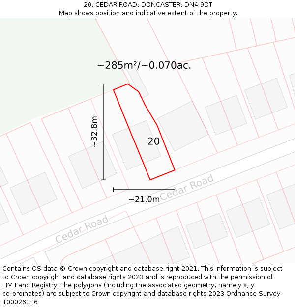 20, CEDAR ROAD, DONCASTER, DN4 9DT: Plot and title map
