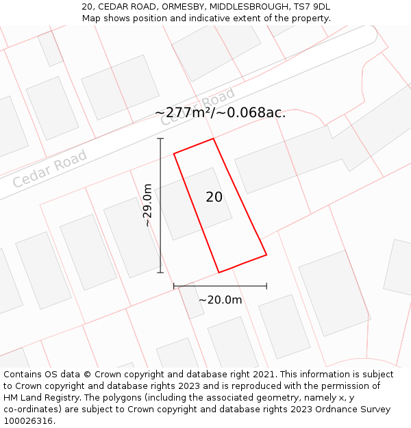 20, CEDAR ROAD, ORMESBY, MIDDLESBROUGH, TS7 9DL: Plot and title map
