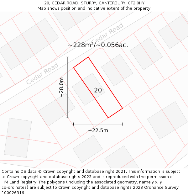 20, CEDAR ROAD, STURRY, CANTERBURY, CT2 0HY: Plot and title map