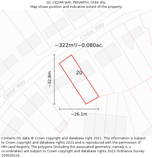 20, CEDAR WAY, PENARTH, CF64 3NL: Plot and title map