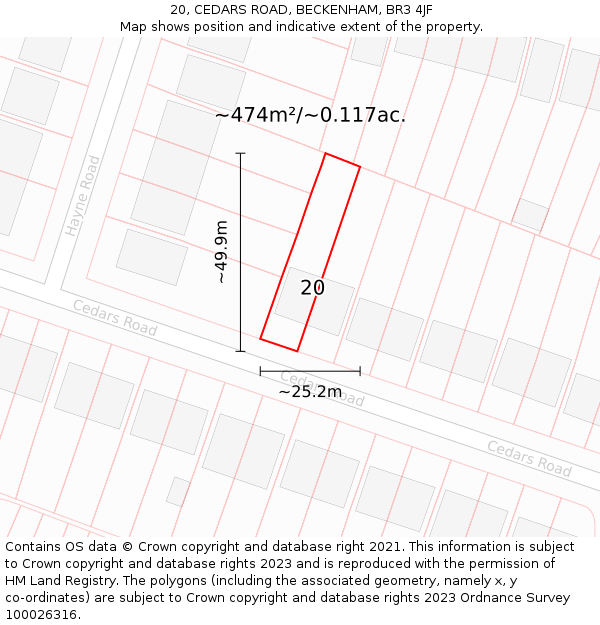 20, CEDARS ROAD, BECKENHAM, BR3 4JF: Plot and title map