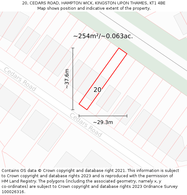 20, CEDARS ROAD, HAMPTON WICK, KINGSTON UPON THAMES, KT1 4BE: Plot and title map