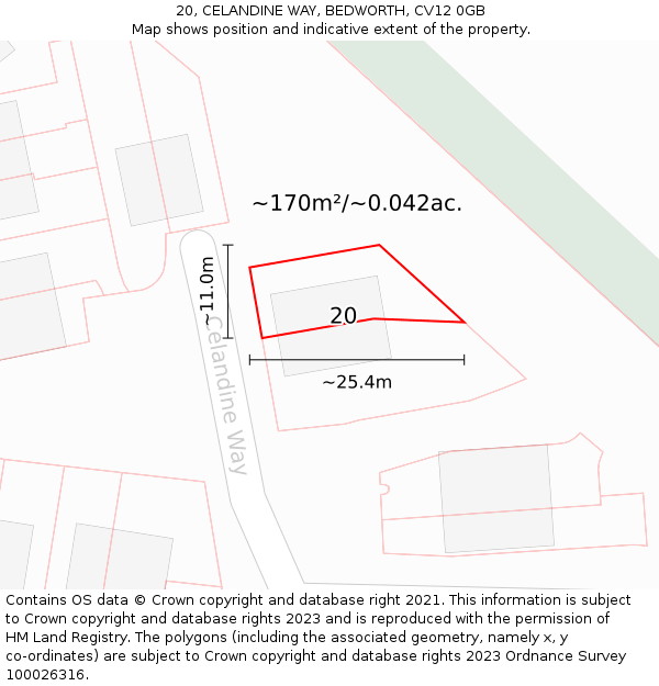 20, CELANDINE WAY, BEDWORTH, CV12 0GB: Plot and title map