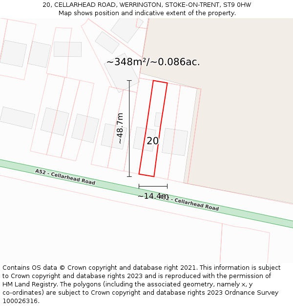 20, CELLARHEAD ROAD, WERRINGTON, STOKE-ON-TRENT, ST9 0HW: Plot and title map