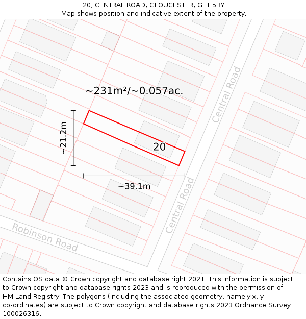 20, CENTRAL ROAD, GLOUCESTER, GL1 5BY: Plot and title map