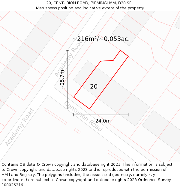 20, CENTURION ROAD, BIRMINGHAM, B38 9FH: Plot and title map