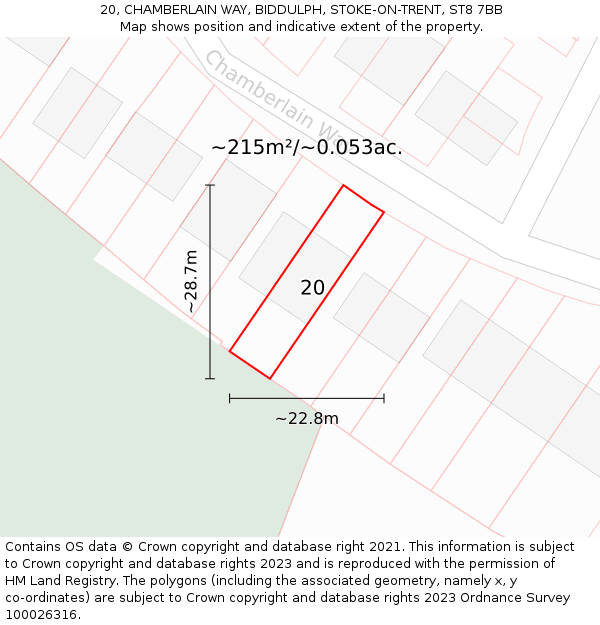 20, CHAMBERLAIN WAY, BIDDULPH, STOKE-ON-TRENT, ST8 7BB: Plot and title map