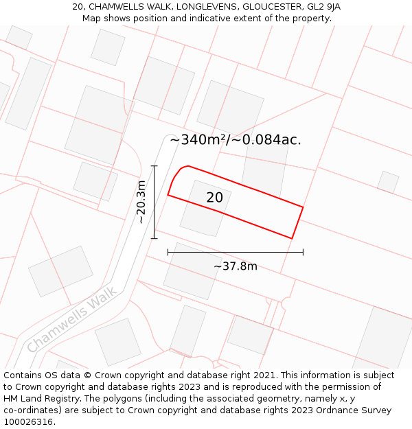 20, CHAMWELLS WALK, LONGLEVENS, GLOUCESTER, GL2 9JA: Plot and title map
