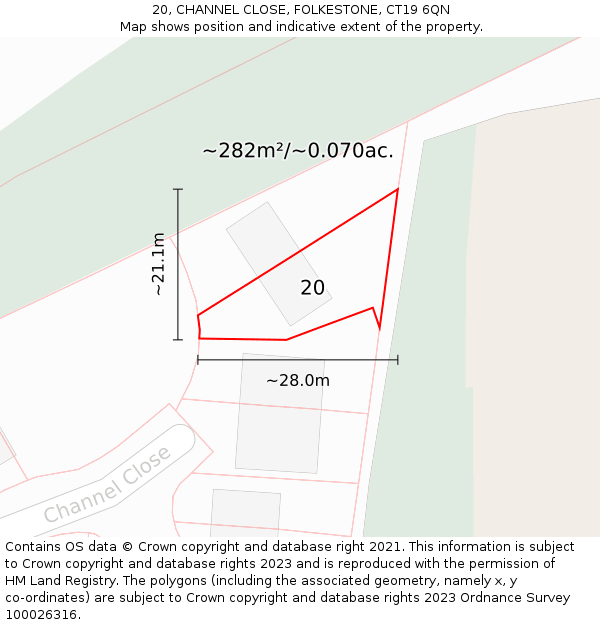 20, CHANNEL CLOSE, FOLKESTONE, CT19 6QN: Plot and title map