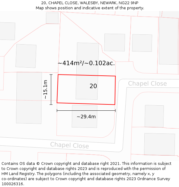 20, CHAPEL CLOSE, WALESBY, NEWARK, NG22 9NP: Plot and title map