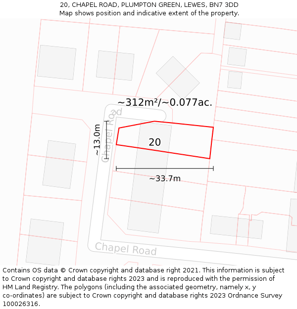 20, CHAPEL ROAD, PLUMPTON GREEN, LEWES, BN7 3DD: Plot and title map