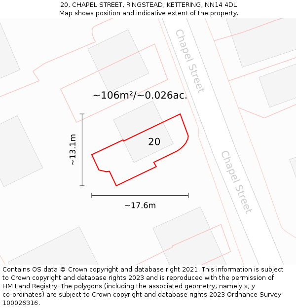 20, CHAPEL STREET, RINGSTEAD, KETTERING, NN14 4DL: Plot and title map