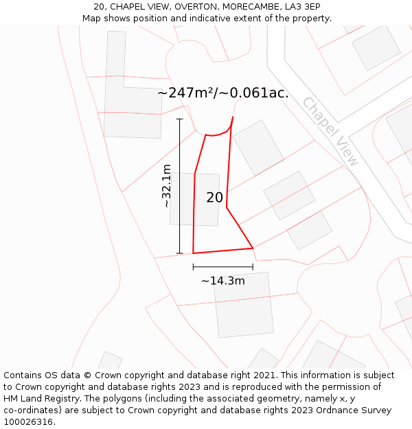 20, CHAPEL VIEW, OVERTON, MORECAMBE, LA3 3EP: Plot and title map