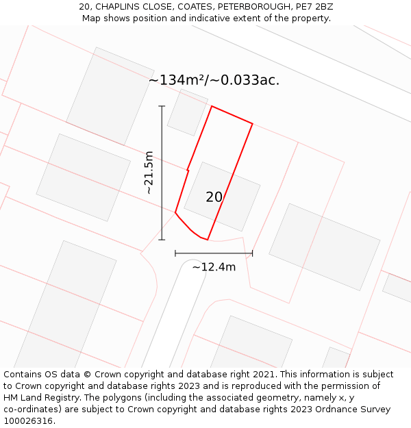 20, CHAPLINS CLOSE, COATES, PETERBOROUGH, PE7 2BZ: Plot and title map