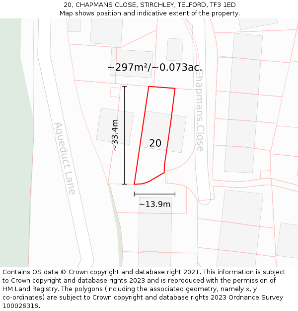 20, CHAPMANS CLOSE, STIRCHLEY, TELFORD, TF3 1ED: Plot and title map