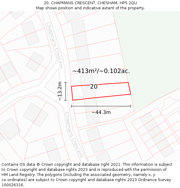 20, CHAPMANS CRESCENT, CHESHAM, HP5 2QU: Plot and title map