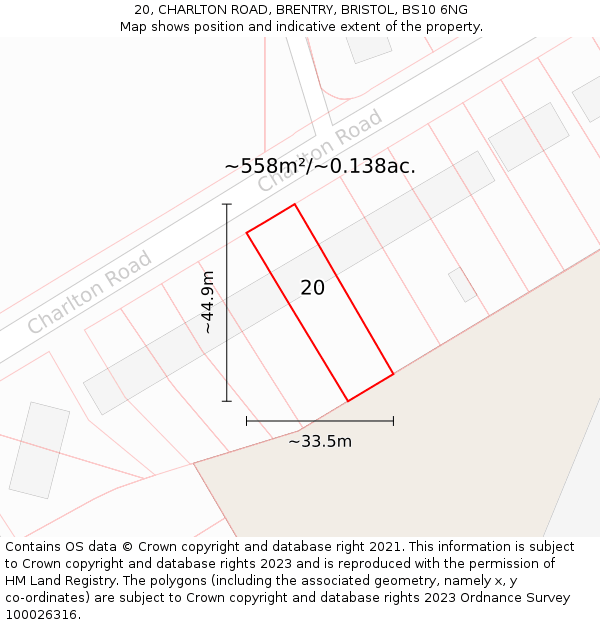 20, CHARLTON ROAD, BRENTRY, BRISTOL, BS10 6NG: Plot and title map