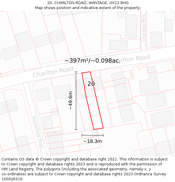 20, CHARLTON ROAD, WANTAGE, OX12 8HG: Plot and title map