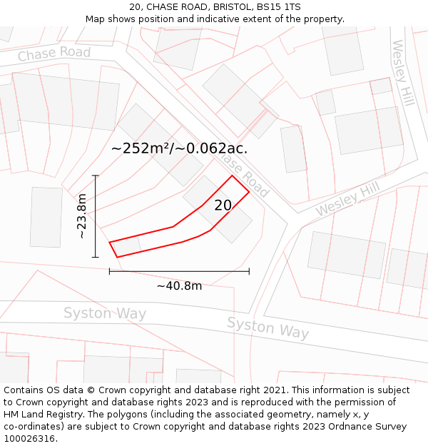 20, CHASE ROAD, BRISTOL, BS15 1TS: Plot and title map