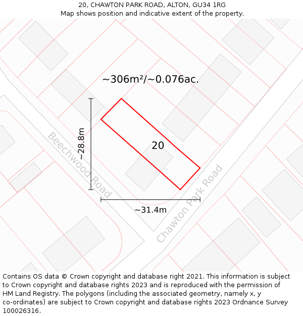 20, CHAWTON PARK ROAD, ALTON, GU34 1RG: Plot and title map