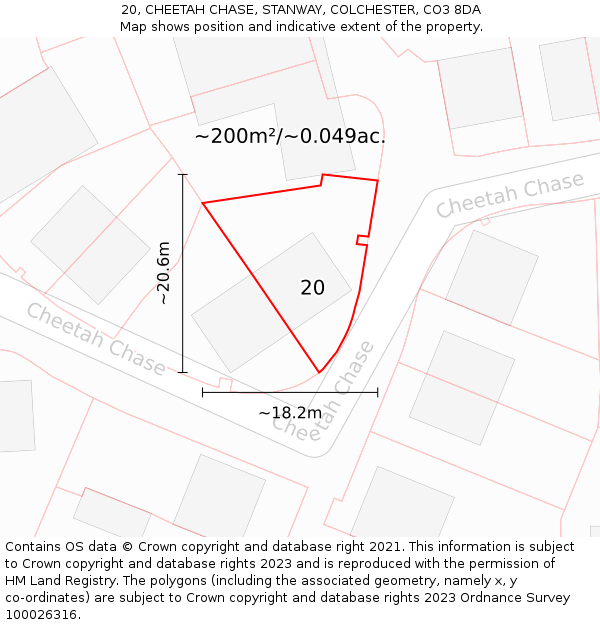 20, CHEETAH CHASE, STANWAY, COLCHESTER, CO3 8DA: Plot and title map