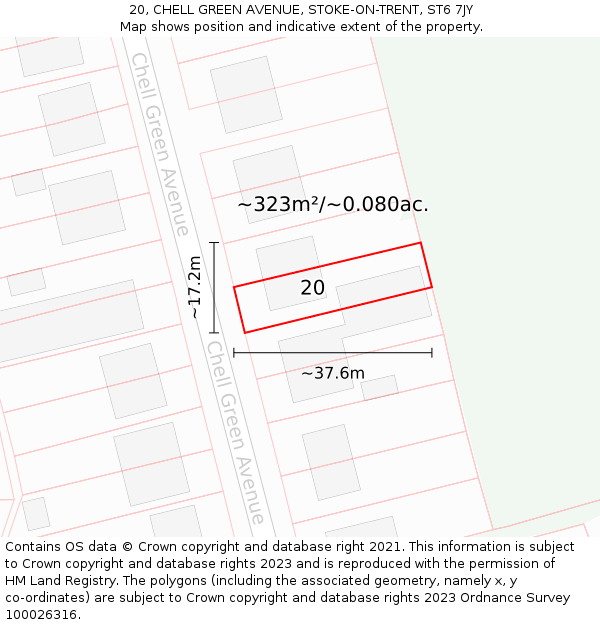 20, CHELL GREEN AVENUE, STOKE-ON-TRENT, ST6 7JY: Plot and title map