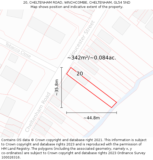 20, CHELTENHAM ROAD, WINCHCOMBE, CHELTENHAM, GL54 5ND: Plot and title map