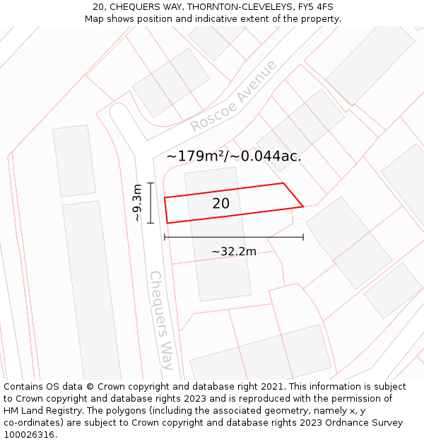 20, CHEQUERS WAY, THORNTON-CLEVELEYS, FY5 4FS: Plot and title map