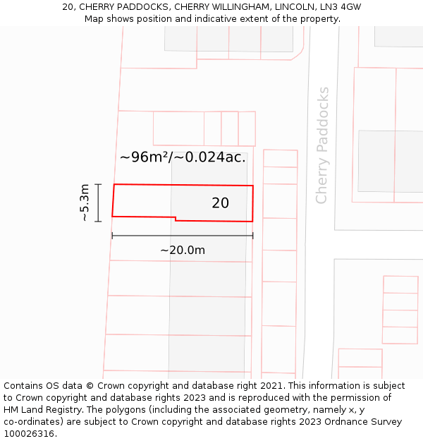 20, CHERRY PADDOCKS, CHERRY WILLINGHAM, LINCOLN, LN3 4GW: Plot and title map