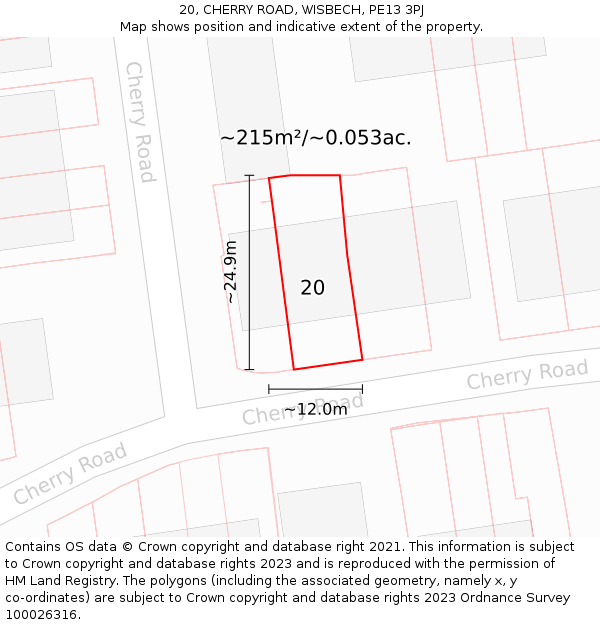 20, CHERRY ROAD, WISBECH, PE13 3PJ: Plot and title map