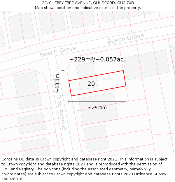 20, CHERRY TREE AVENUE, GUILDFORD, GU2 7XB: Plot and title map