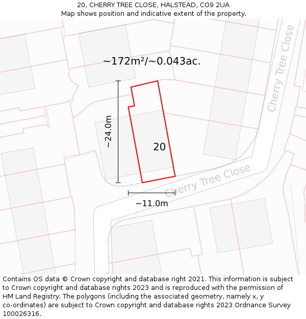 20, CHERRY TREE CLOSE, HALSTEAD, CO9 2UA: Plot and title map