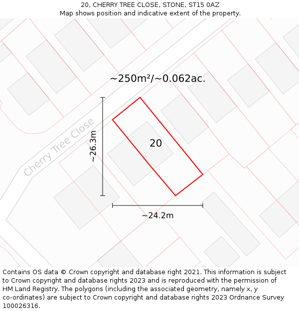 20, CHERRY TREE CLOSE, STONE, ST15 0AZ: Plot and title map