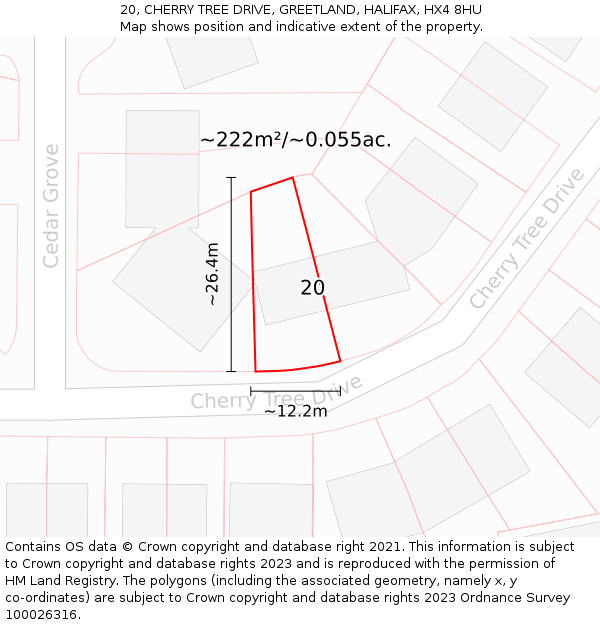20, CHERRY TREE DRIVE, GREETLAND, HALIFAX, HX4 8HU: Plot and title map