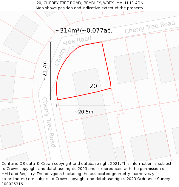 20, CHERRY TREE ROAD, BRADLEY, WREXHAM, LL11 4DN: Plot and title map
