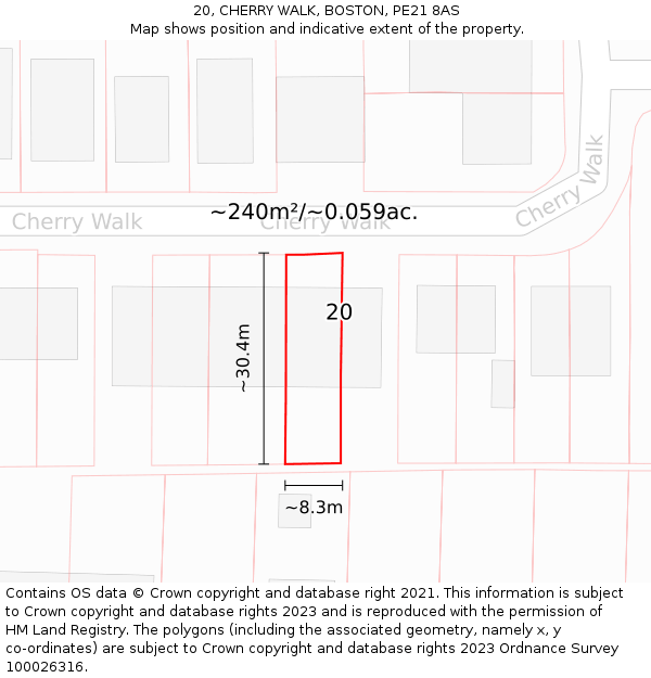 20, CHERRY WALK, BOSTON, PE21 8AS: Plot and title map