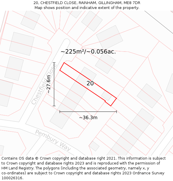20, CHESTFIELD CLOSE, RAINHAM, GILLINGHAM, ME8 7DR: Plot and title map