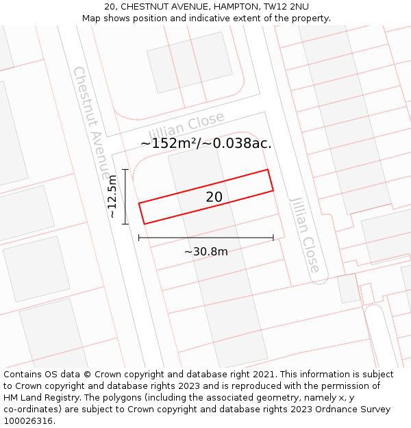20, CHESTNUT AVENUE, HAMPTON, TW12 2NU: Plot and title map