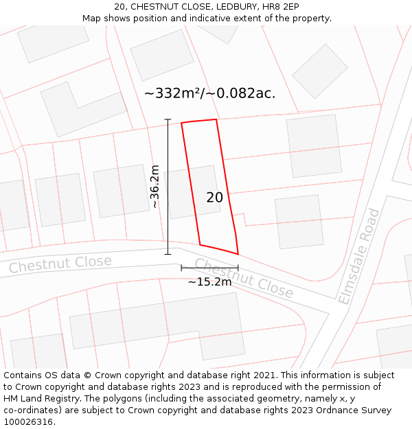 20, CHESTNUT CLOSE, LEDBURY, HR8 2EP: Plot and title map