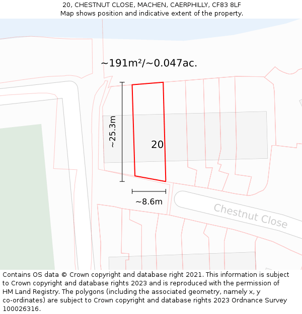 20, CHESTNUT CLOSE, MACHEN, CAERPHILLY, CF83 8LF: Plot and title map