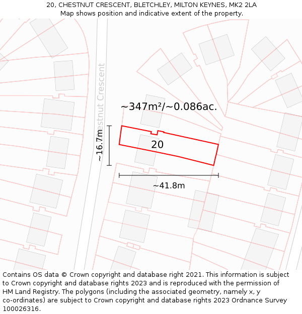 20, CHESTNUT CRESCENT, BLETCHLEY, MILTON KEYNES, MK2 2LA: Plot and title map