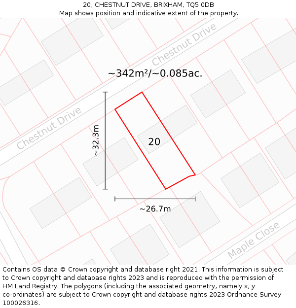 20, CHESTNUT DRIVE, BRIXHAM, TQ5 0DB: Plot and title map