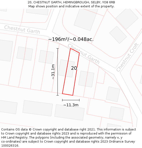 20, CHESTNUT GARTH, HEMINGBROUGH, SELBY, YO8 6RB: Plot and title map