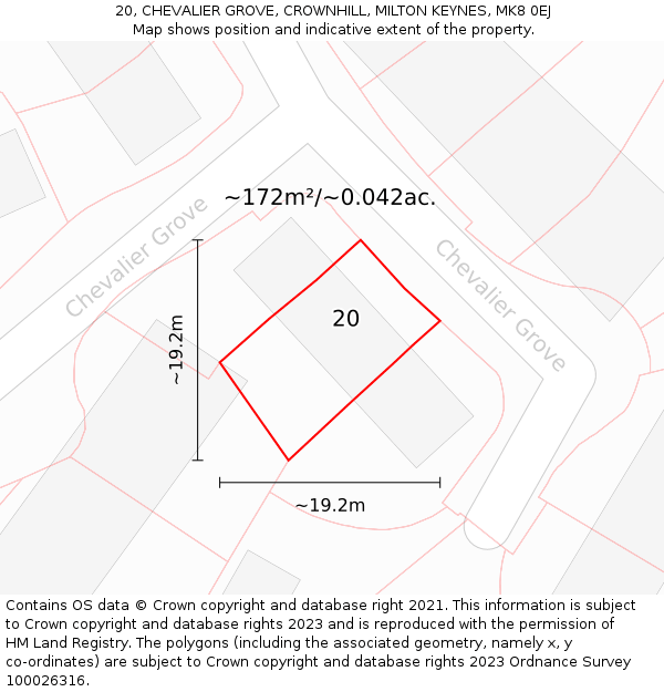 20, CHEVALIER GROVE, CROWNHILL, MILTON KEYNES, MK8 0EJ: Plot and title map