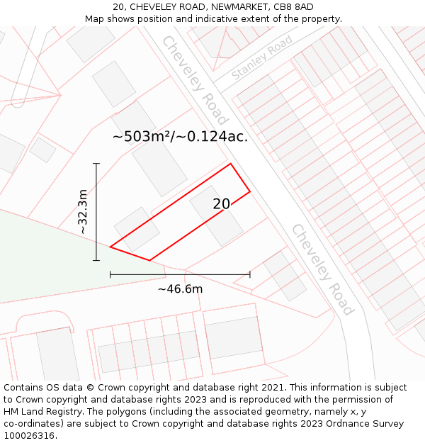 20, CHEVELEY ROAD, NEWMARKET, CB8 8AD: Plot and title map