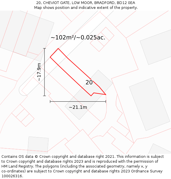 20, CHEVIOT GATE, LOW MOOR, BRADFORD, BD12 0EA: Plot and title map